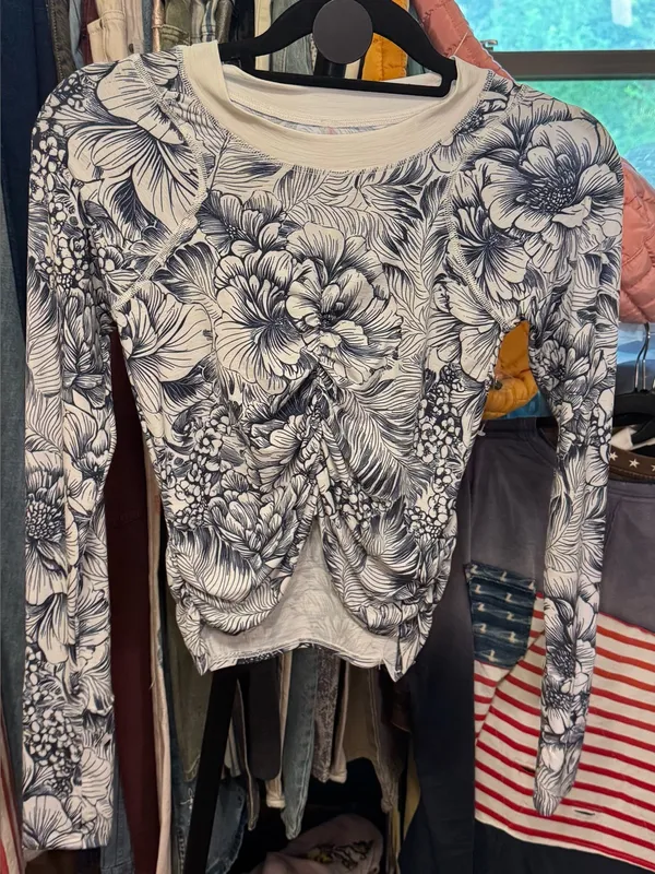 NWOT Free People FP Movement Tempo Ruched Printed Long Sleeve - navy floral - S - Image 6