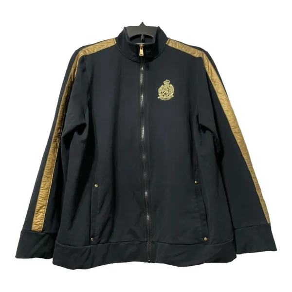 L-RL Lauren Active Ralph Lauren Black Gold Crest Full Zip Track Jacket XL - Image 2