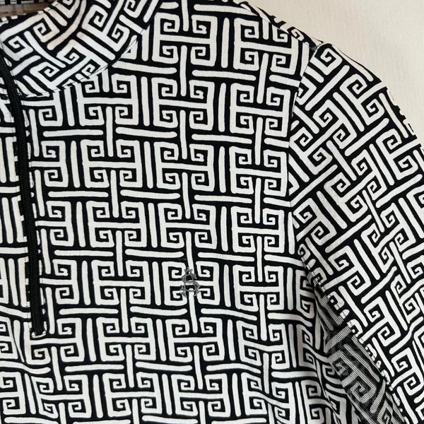 IBKUL Womens Small Black White Greek Key Quarter Zip Sun Shirt Long Sleeve UPF50 - Image 6