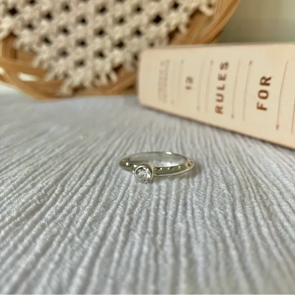 Bezel Silver Knife Edge Diamond Ring Vintage “Tamsin” Inset Simple Stacking Jewelry - Image 7