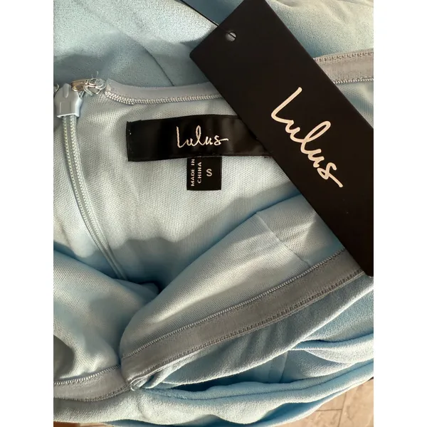 NWT Lulus Elegant Finesse Pleated Cutout Strapless Bodice Maxi Dress S Blue - Image 9