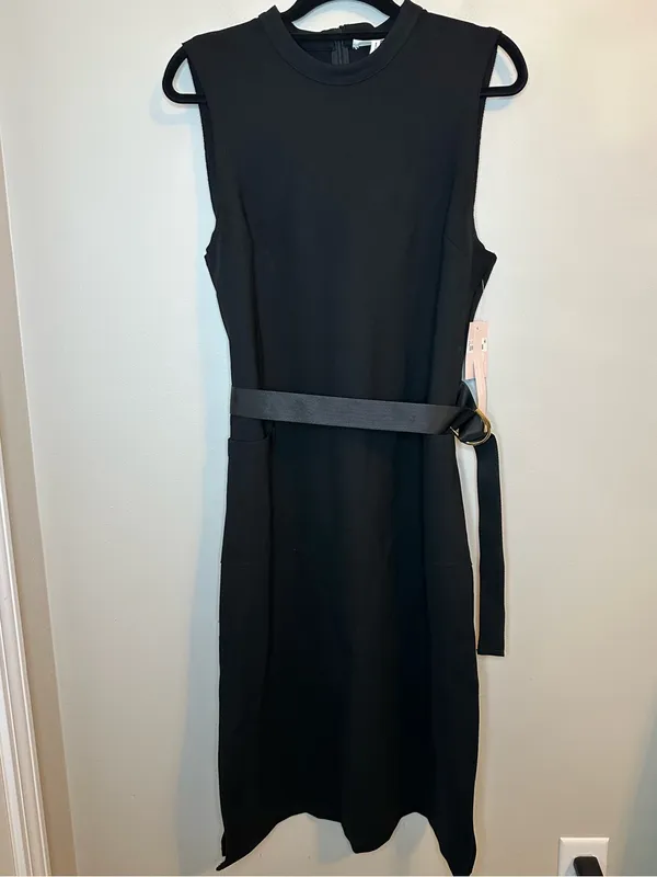 Avec Les Filles Black Belted Midi Dress Size 14 NWT $138 1N04K21 - Image 2