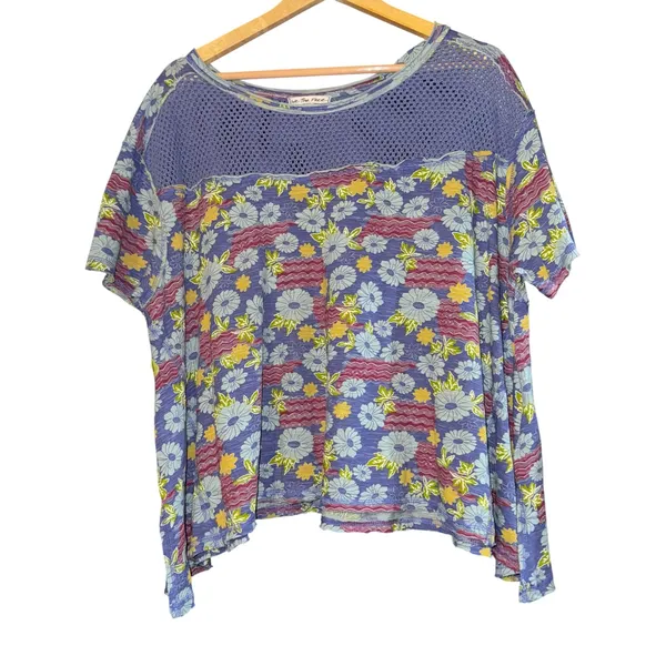 Free People Beach Dreaming‎ Floral Top Women's Small Boho Mesh Oversized Retro - Image 2