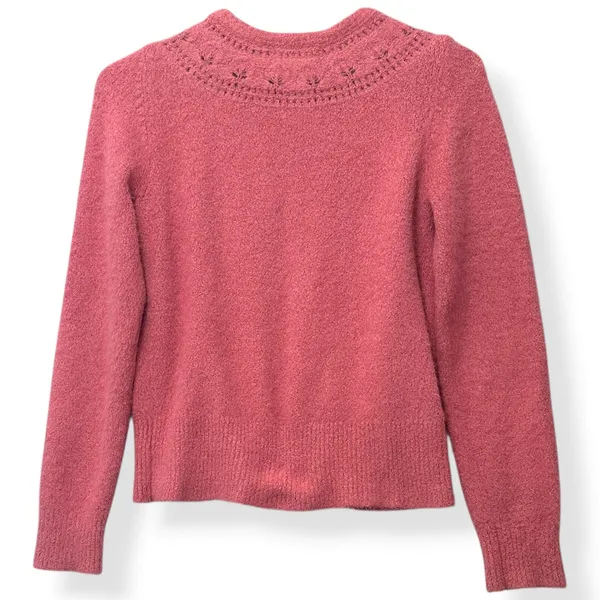 The Reeds J.Crew Cardigan Sweater Pink Pointelle Knit Coquette Y2K Soft Womens M - Image 3