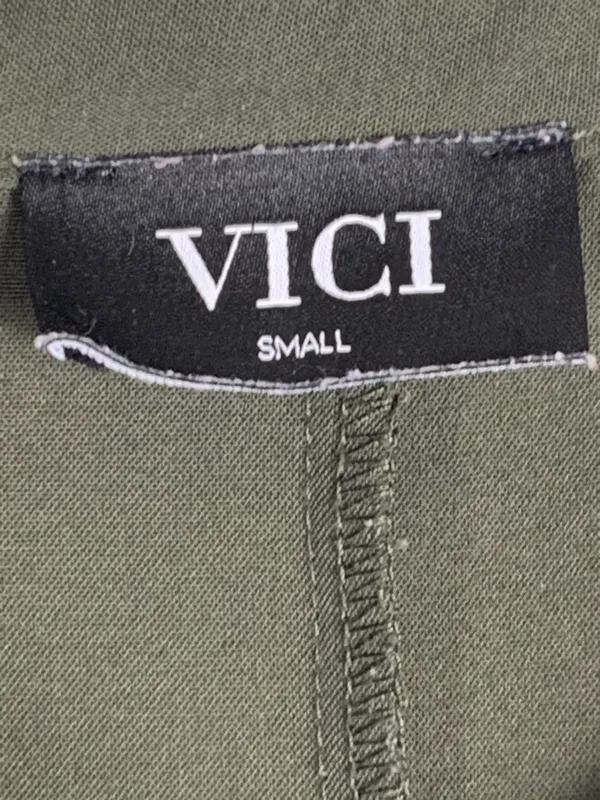 VICI Shirt Dress Small Olive Green Utility Button Front Pockets Casual - Image 11