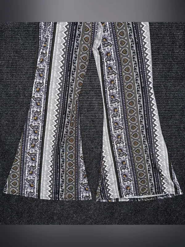 Eye Candy Women's Boho Mid Rise Flare Pants L Festival Multicolor Hippie Gypsy Paisley - Image 6