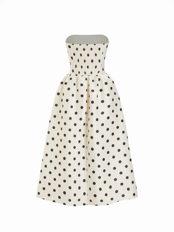 Cider Sculptural Bandeau Polka Dot Maxi Dress NWT Cream Black Size Small - Image 3