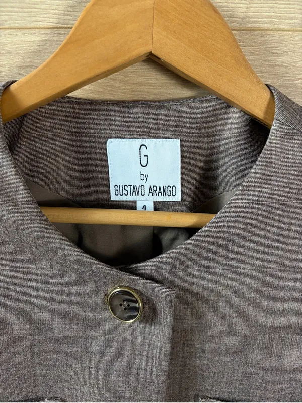 Gustavo Arango Collarless Menswear Style Blazer Jacket Size 4 Brown - Image 3