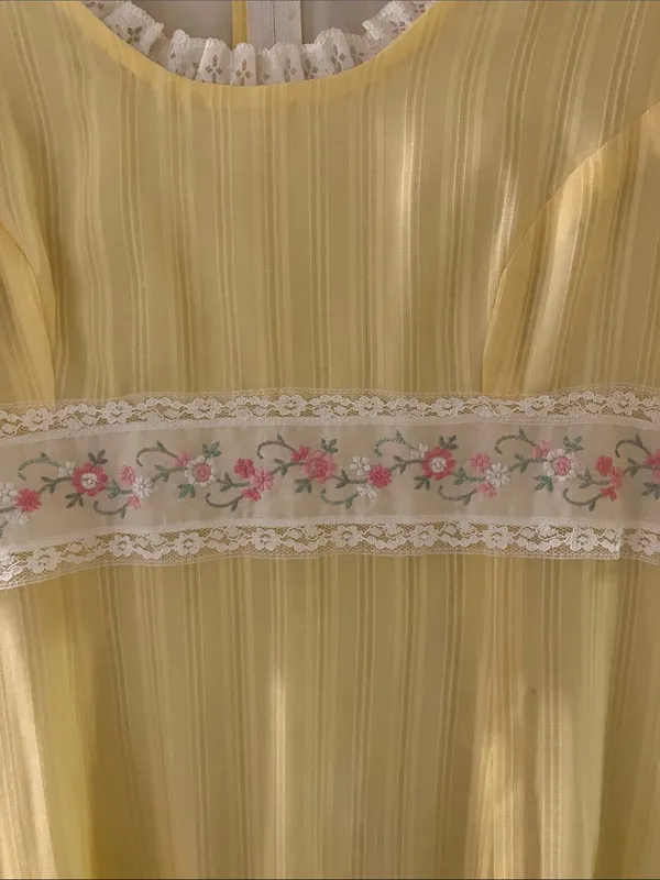 Vintage Homemade Yellow Puff Sleeve Embroidery Formal Dress Medium - Image 6