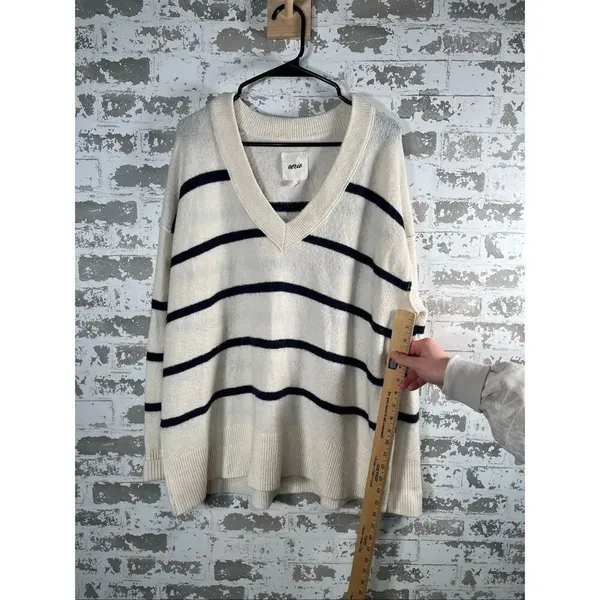 Aerie | women black and cream striped vneck sweater oversized - Image 8