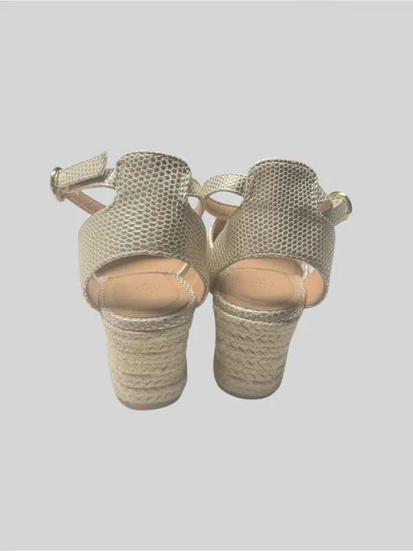 H&M Metallic Gold Wedge Espadrille Sandals with Ankle Strap - Image 7