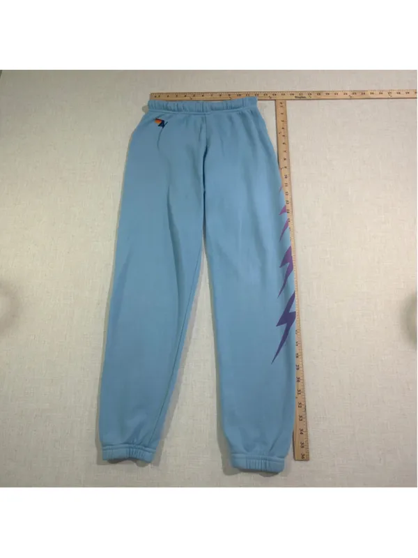 Aviator Nation Women’s XS Sky Blue Purple Bolt 4-Stripe Sweatpants Joggers - Image 5