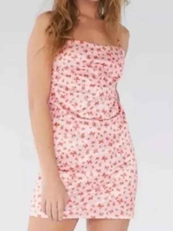 Urban Outfitters Light Pink and Orange Butterfly Print Mini Dress - Image 2