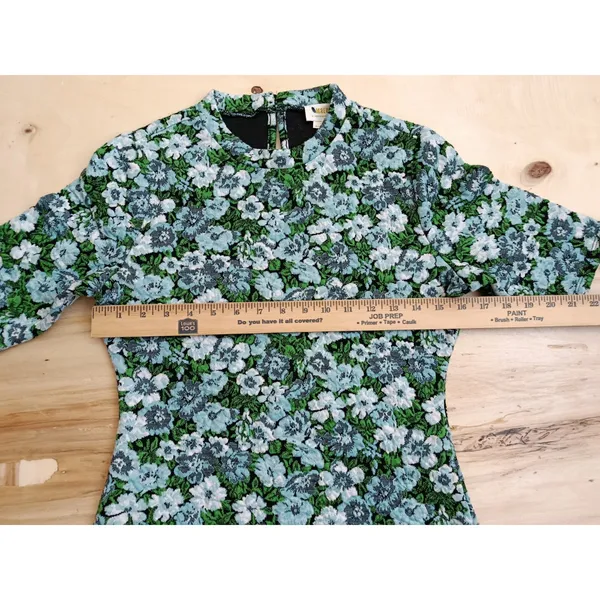 Maeve Anthropologie Floral High Neck Top Blue Green Jacquard Short Sleeve Small - Image 10