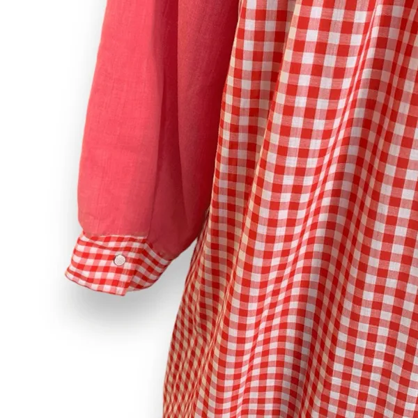 Vintage Red Gingham Smock Dress Peter Pan Collar Pockets Picnic Cottage Midi - Image 6