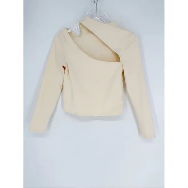 Anthropologie Cut Out‎ Neck Pullover Top Women's Size M Cream - Image 2