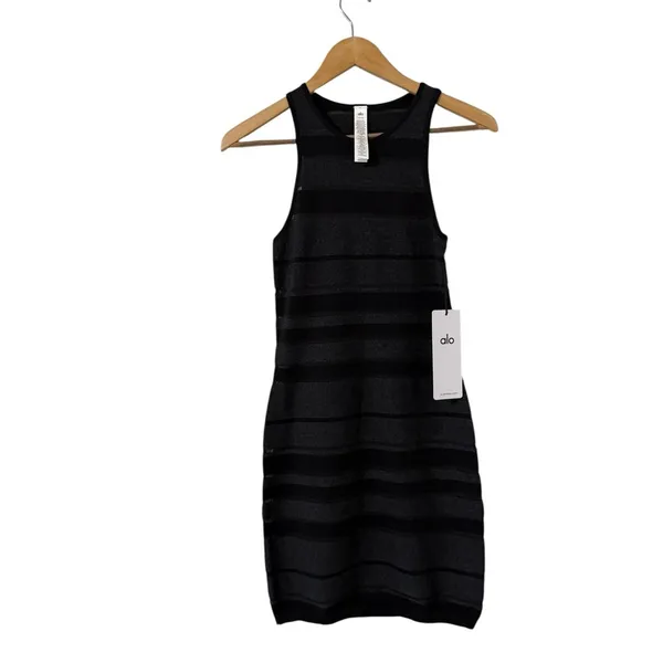 NWT ALO YOGA Sport Play Striped Black Knit Dress - Image 4