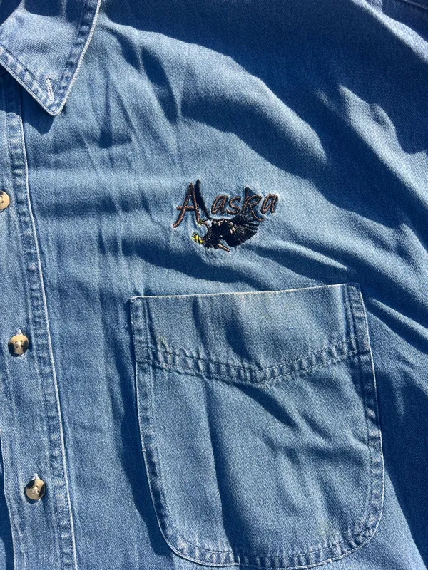 Vintage Alaska Embroidered Denim Button Down Shirt Oversized - Image 2