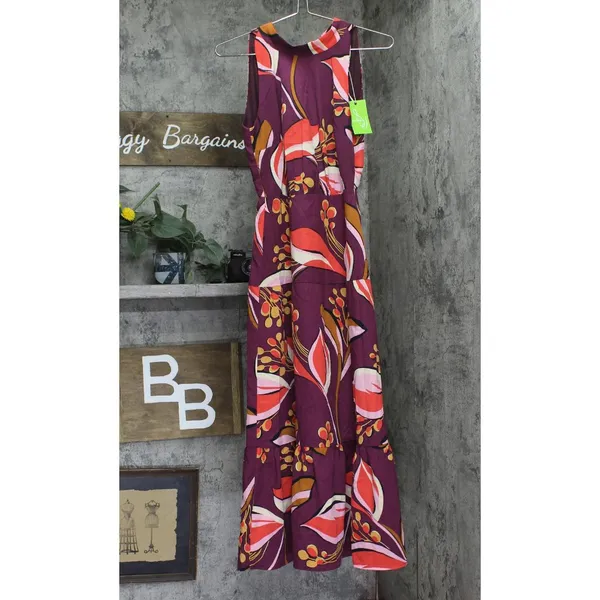NWT Sam Edelman Women's Hoyal Large Floral High-Neck Dress Wine Multi Red 4 - Image 4