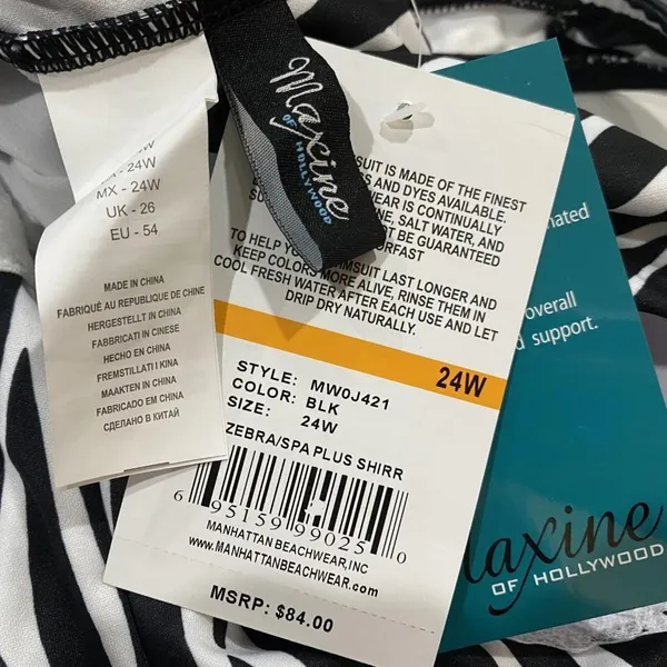 Maxine of Hollywood Zebra Spa Shirred One Piece Swimsuit Plus Size 24W - Image 6