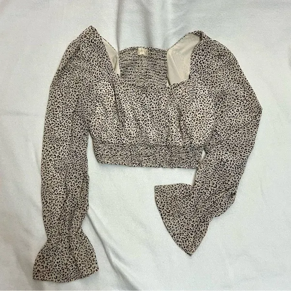 Altar'd State Cheetah Smocked Bell Sleeve Crop Top - Image 2