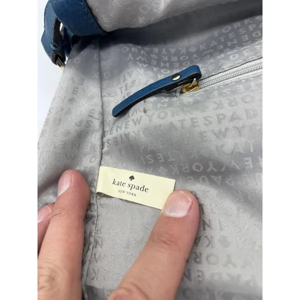 Kate Spade Crossbody Bag Womens Medium Blue Leather Zip Front Adjustable Strap - Image 14