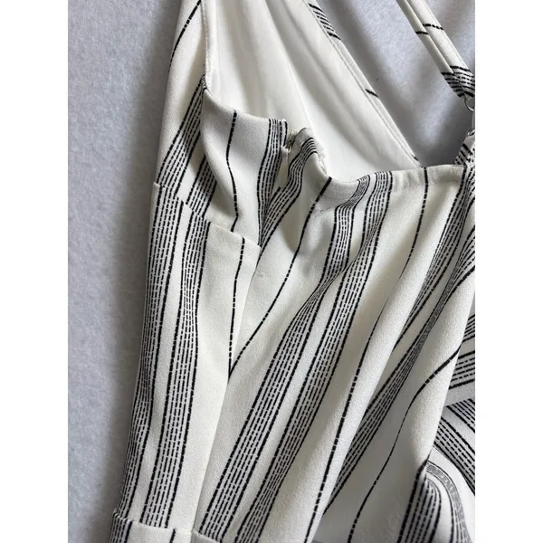 Love Tree Womens Wide Leg Jumpsuit White Black Striped Criss Cross Back Large - Image 6