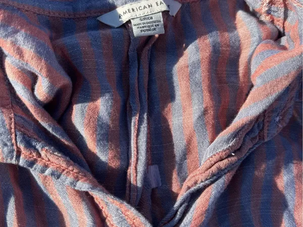 American Eagle Boho Striped Tie-Hem Button Down Top - Soft Pink/Blue - S - Image 4
