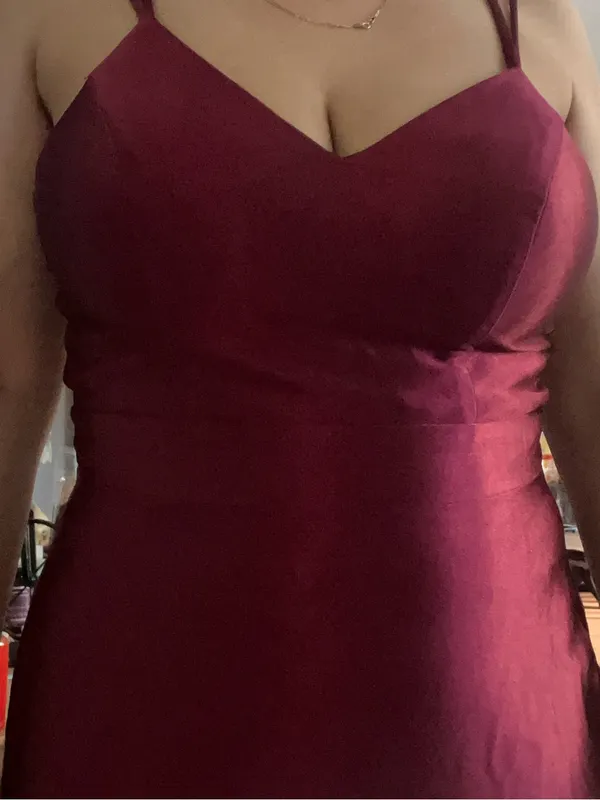David's Bridal Women's Satin V-Neck Slip Dress - Burgundy - Image 5