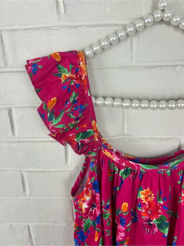 Petite Plume Pink Floral Casual Cotton Midi Dress Size M - Image 7