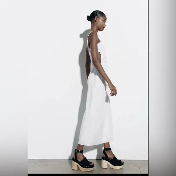 ZARA GABARDINE MIDI DRESS WITH CUT-OUT‎ DETAIL - White SIZE M - Image 2