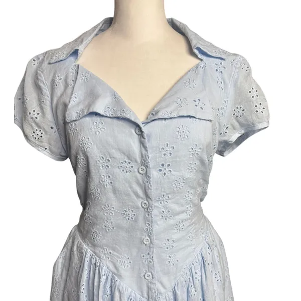 Cider Baby Blue Eyelet Mini Dress S Coquette Cottagecore - Image 5