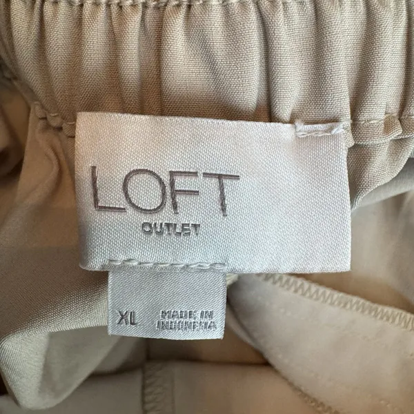 LOFT Outlet XL Beige Pull On Wide Leg Pants Stretch Elastic Waist Pockets Casual - Image 7