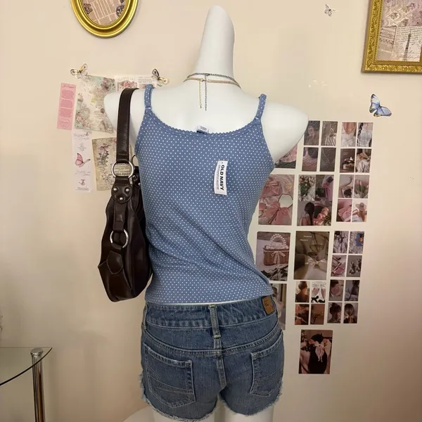 Old Navy Blue White Polka Dot Cami Size XL (14-16) Bow Accent New - Image 4