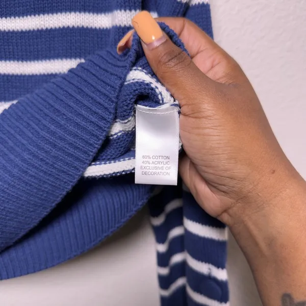 Kerri Rosenthal XOKR Women CottoN‎ Sweater XS Blue White Striped Sunshine Frame - Image 2