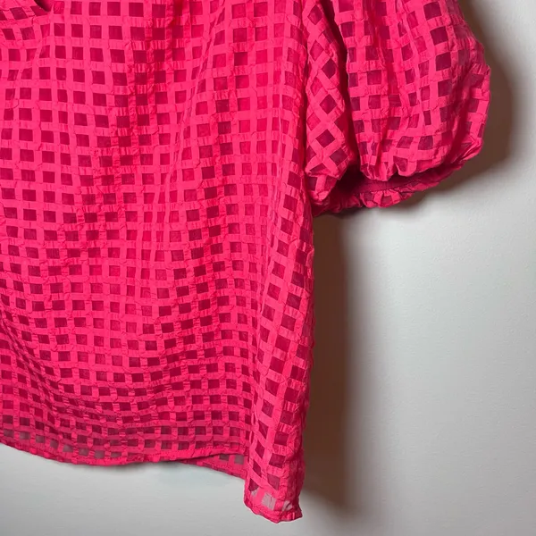 Sugarlips Gretna Organza Check Puff Sleeve Blouse Red M - Image 3