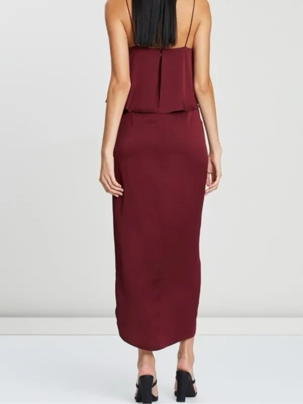 Shona Joy Woman’s Draped Luxe Cocktail Frill Spaghetti Strap Dress in Burgundy 6 - Image 10