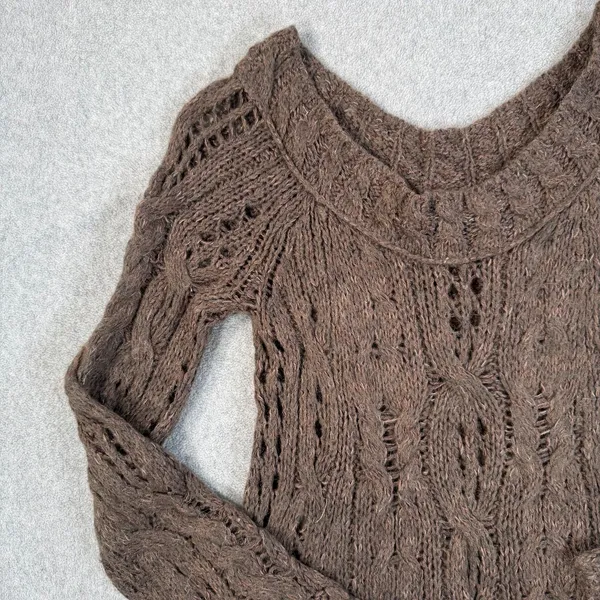 Free People Open Knit Off Shoulder Tunic Sweater Women's Large Brown Long Sleeve - Image 2