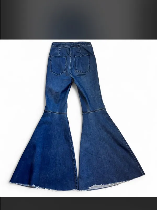 Free People Dark Blue High-Rise Flared Jeans - Image 4