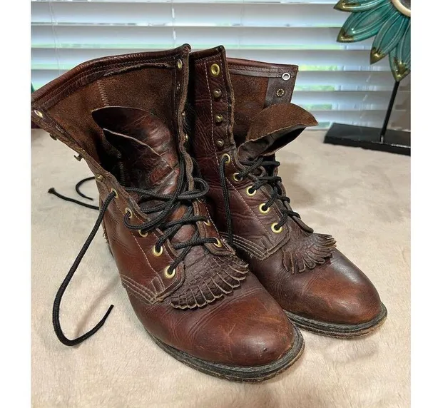Santa Fe Boot Company Women's 7.5 Brown Leather Lace-Up Western Boots Vintage - Image 2