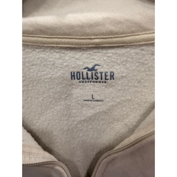Hollister Women Sweatshirt L Cream Cropped Quarter-Zip Fleece Pullover - Image 4