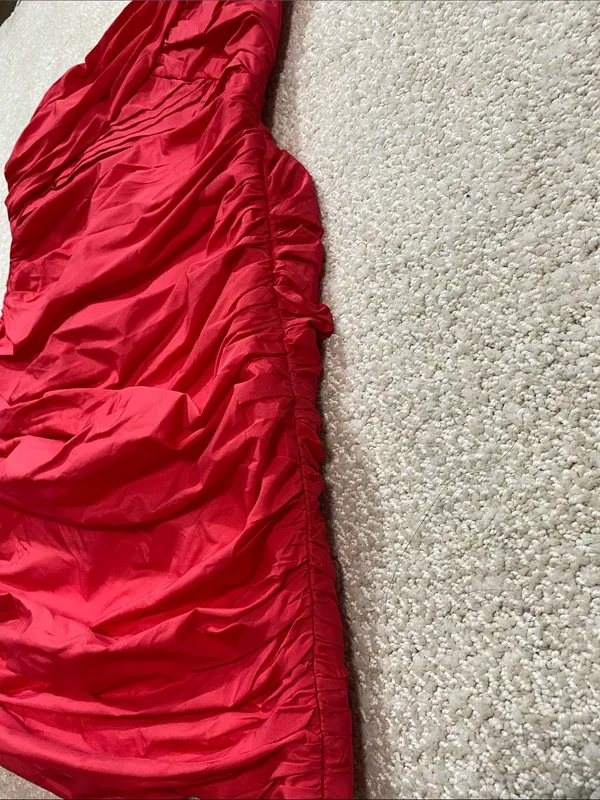 Zara Bright Red One-Shoulder Ruched Mini Dress Size S - Image 7