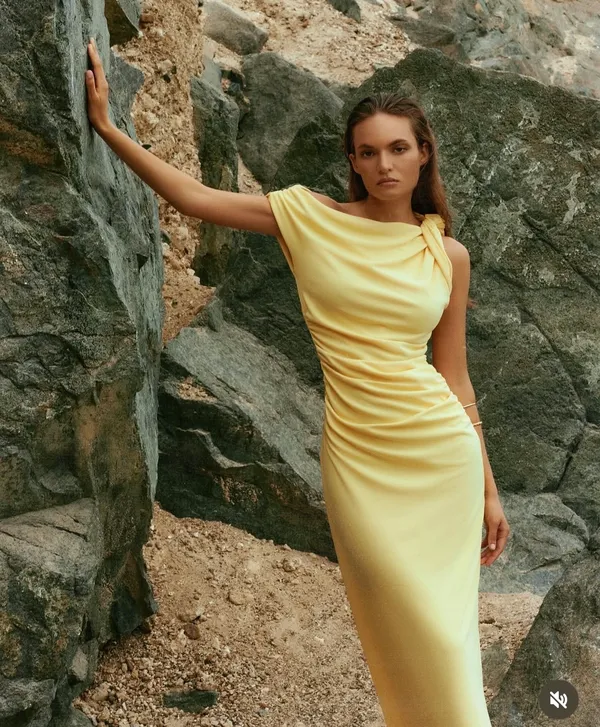 Zara maxi fitted bodycon dress butter yellow casual wedding party evening - Image 2