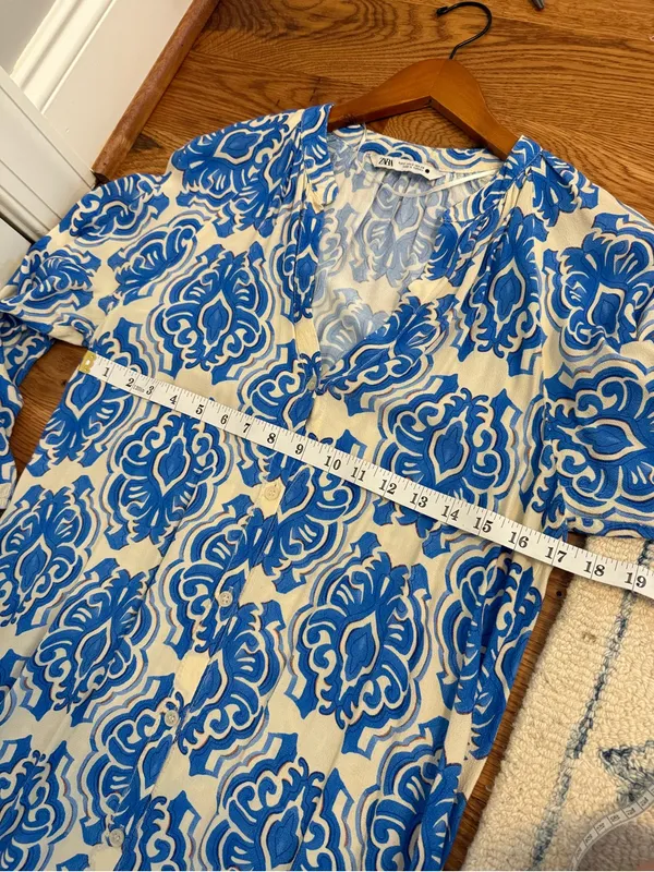 Zara Medallion Print Button Down Tunic Kaftan Midi Dress Size Small - Image 6