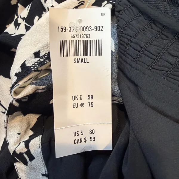 Abercrombie & Fitch NWT Long Sleeve Wrap Mini Dress Black White Floral Sz‎ Small - Image 7