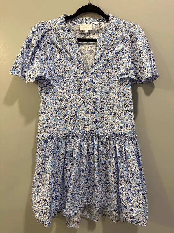 SugarLips Carmine Floral Rock A By Trapeze Mini Dress Blue and White - Image 4