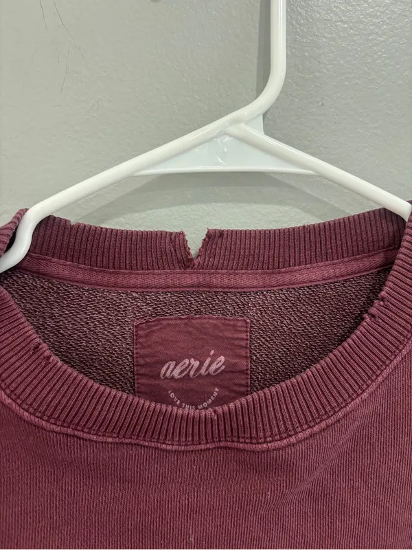 aerie Washed Burgundy Crewneck Sweatshirt oversized small boho Crewneck - Image 9