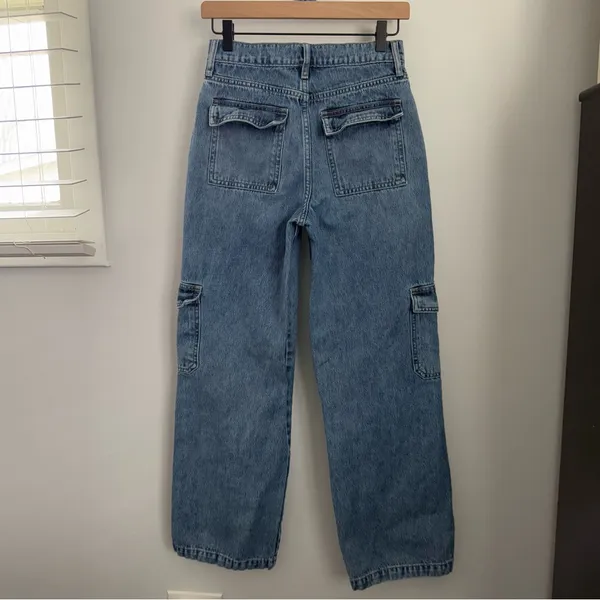 Altar'd State 25 Cargo Mid‎ Rise Jeans Stone Medium Wash Relaxed Baggy Grunge - Image 2
