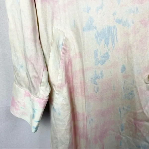 NEW‎ Something Navy Pastel Tie Dye Satin Long Trench Coat S - Image 6