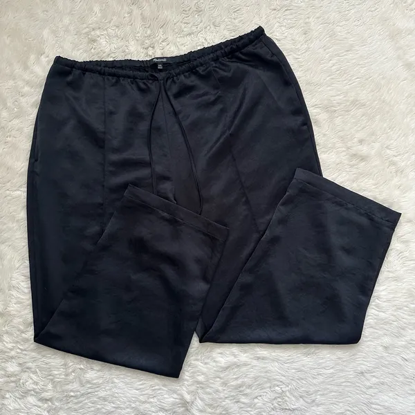 Madewell Pants Petite Pintucked Slim Pull-On Pants in Satin True Black Sz PXL - Image 4